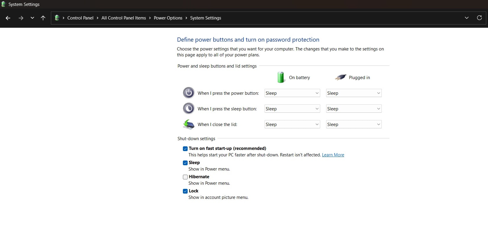 disable fast startup windows 11