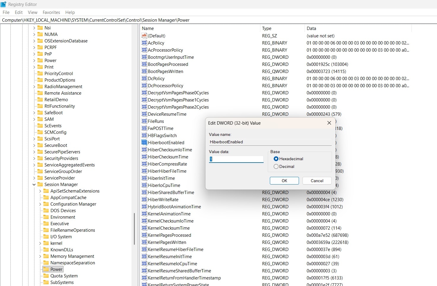 disable fast startup via registry editor