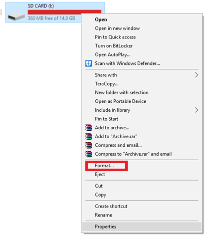 right click sd card select format