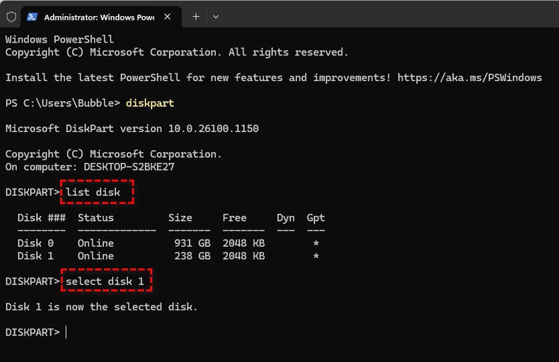 run diskpart commands