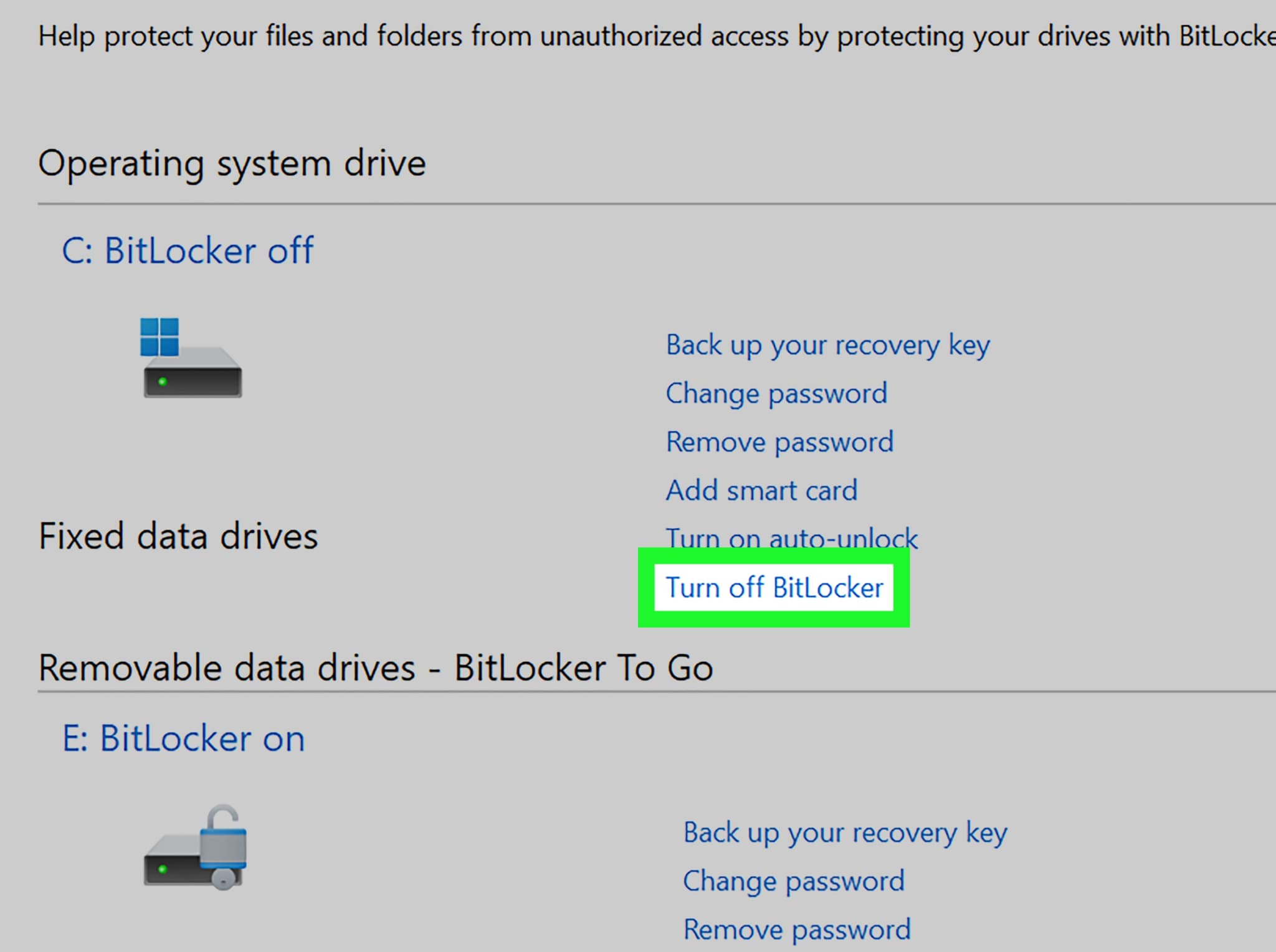 turn off bitlocker