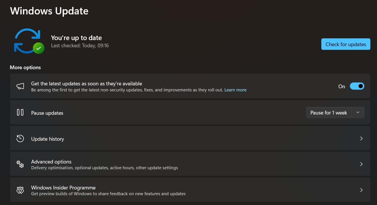 windows check for updates