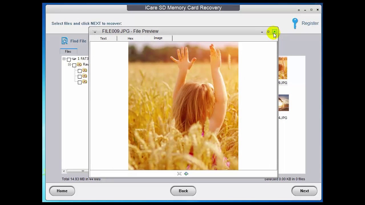 icare sd memory card recovery interface