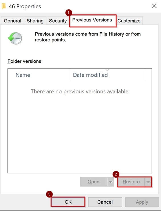 excel recover using previous versions tab