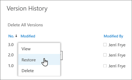 excel recover using version history