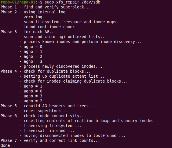 use sudo xfs repair