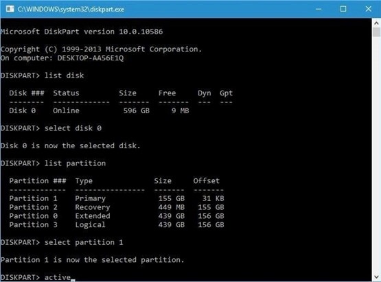 list partition command