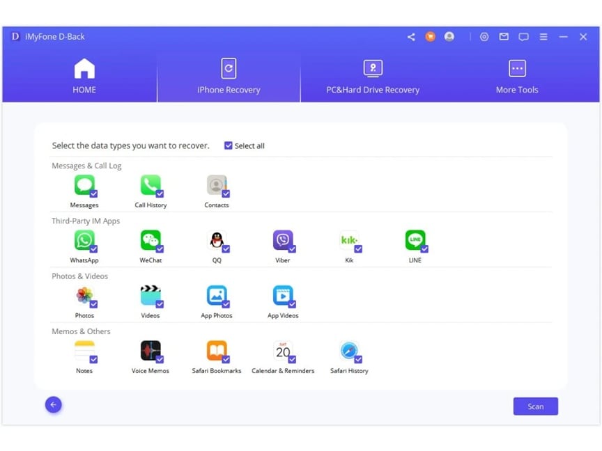 d back select data types for recovery