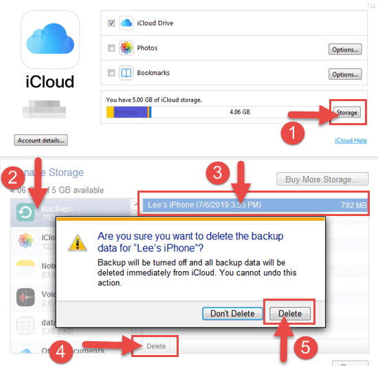 icloud delete backup windows pc