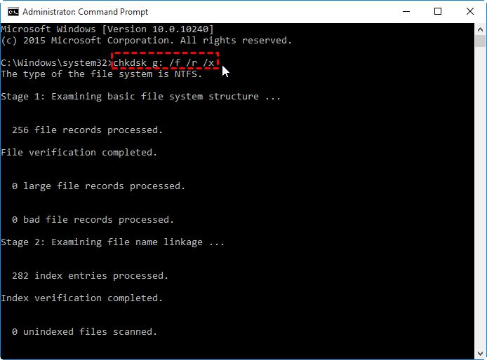 run chkdsk command