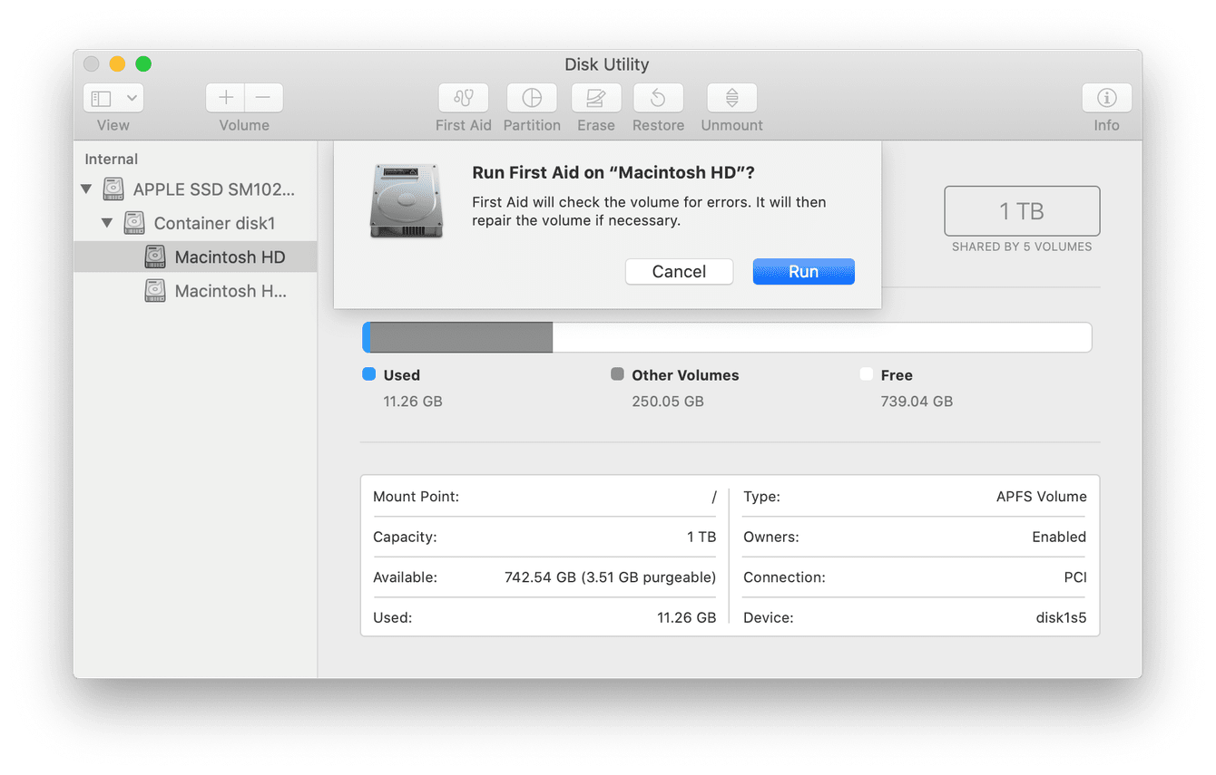 run first aid disk utility mac