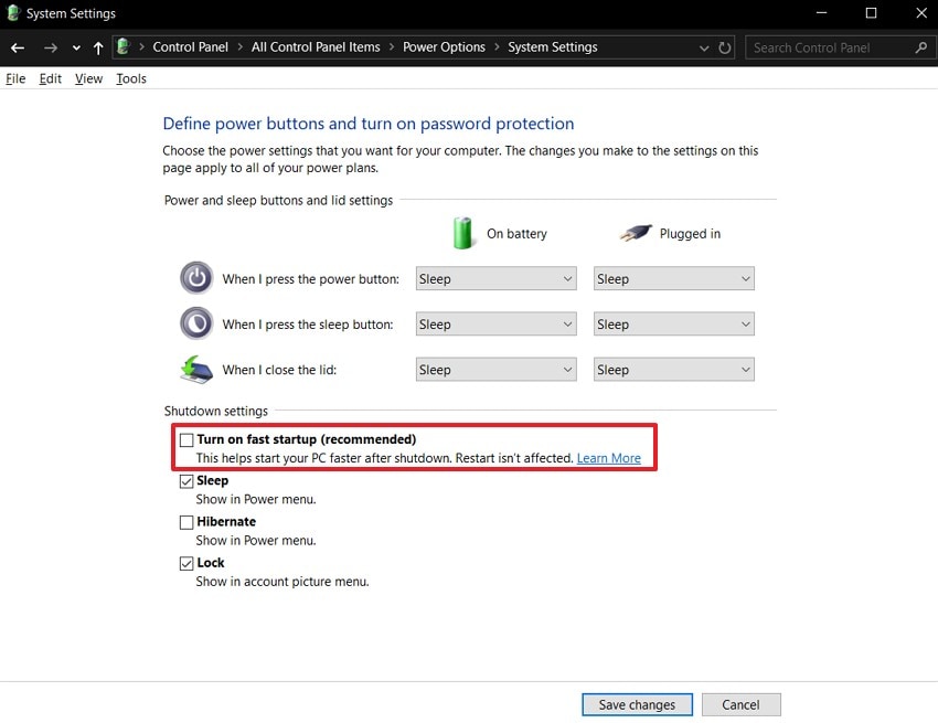 disable fast startup fix computer shutdown