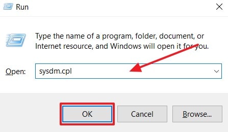 locate run window sysdm.cpl command