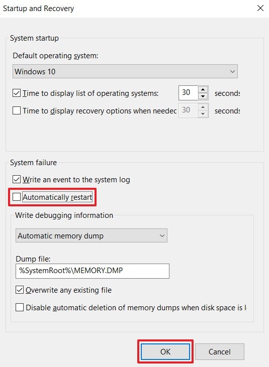 turn off automatically restart