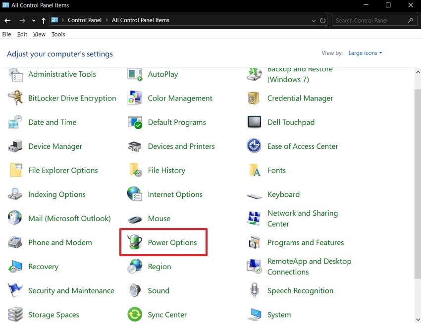 select power options tab