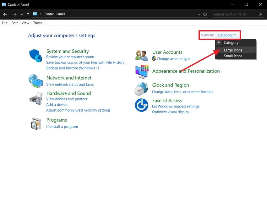 access large icons option