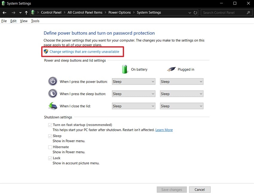 pick change settings option