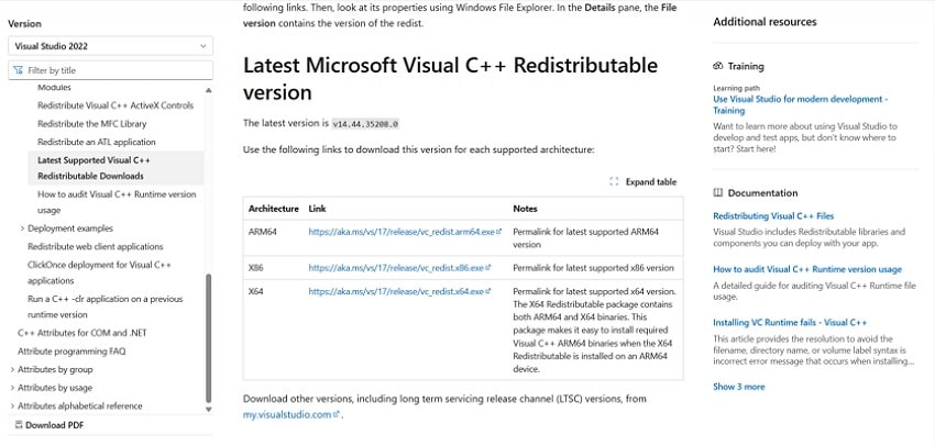 update microsoft visual c++ redistributable version