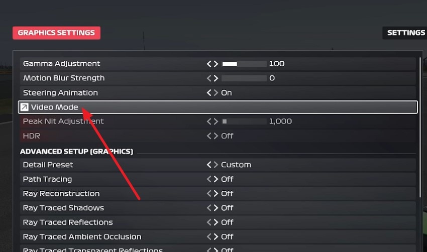 f1 25 video mode game settings