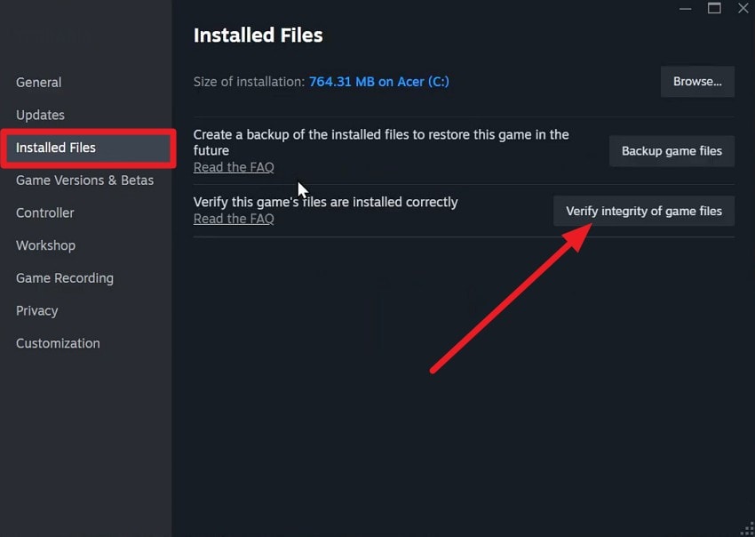 tap to verify game files