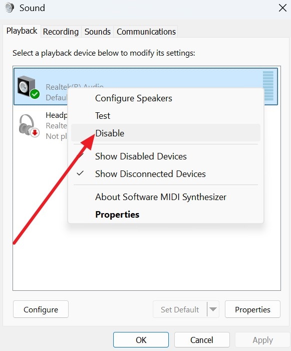 tap the disable option