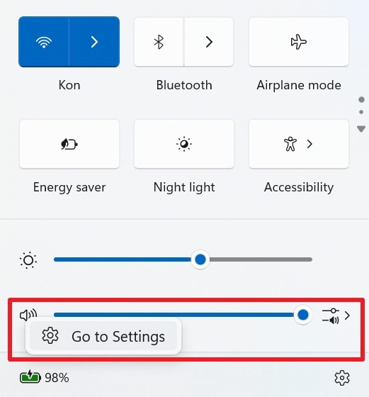 tap to go to settings