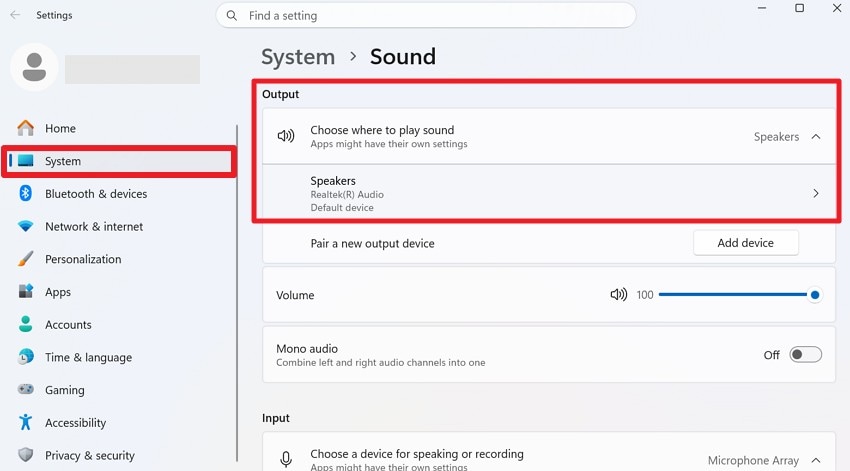 go to the system settings