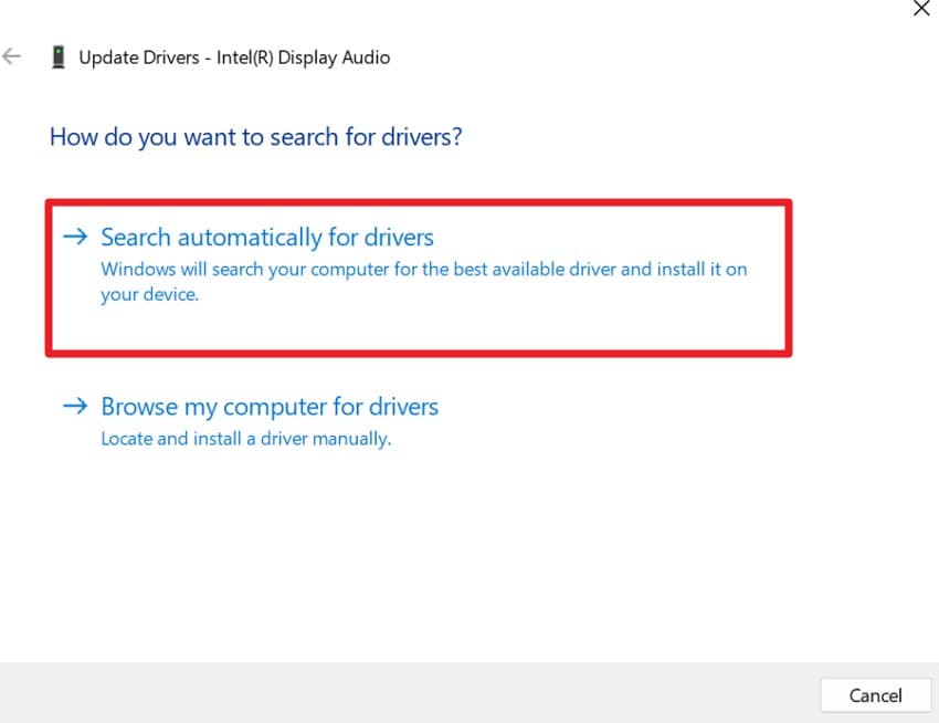 choose to update the drivers