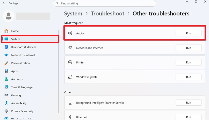 run the audio troubleshooter