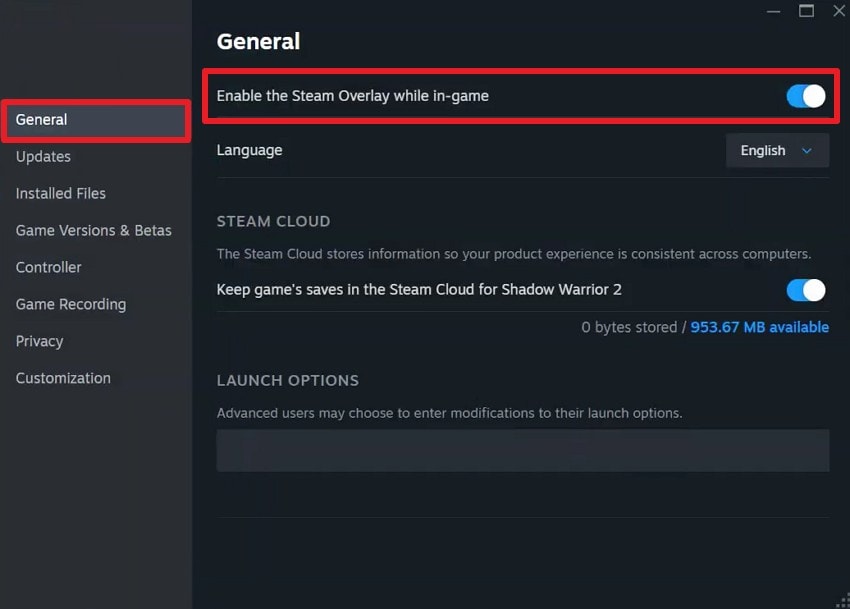 disable the steam overlay