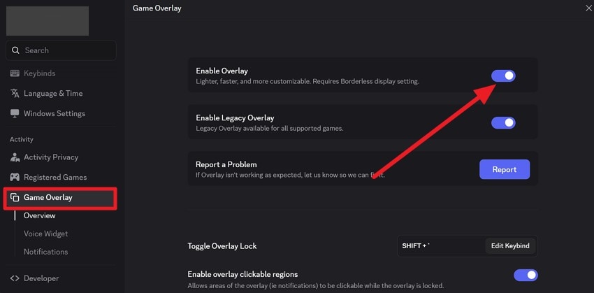 disable overlay option