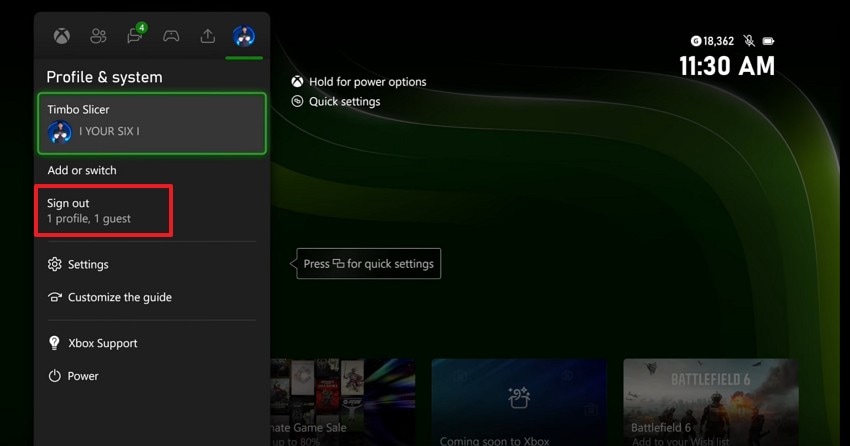 sign out from xbox profile