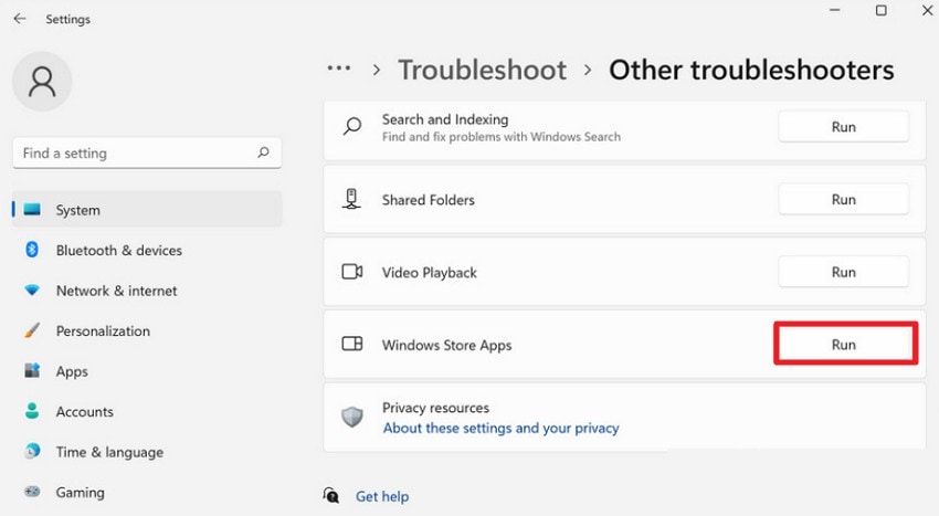 run windows store apps troubleshooter