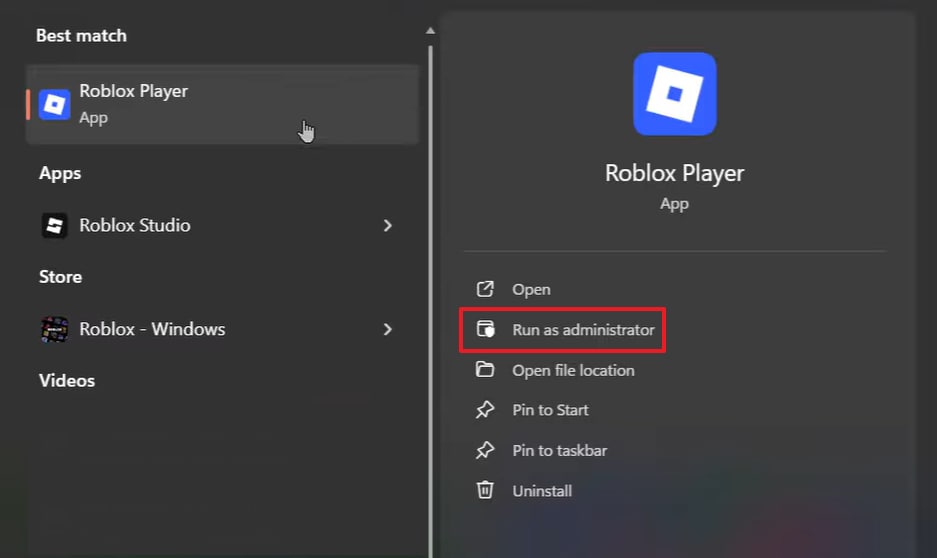 run roblox player as admin