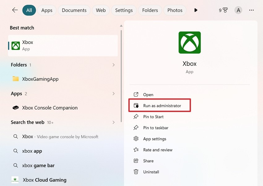 run xbox app as administrator