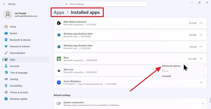 reach xbox advanced app options