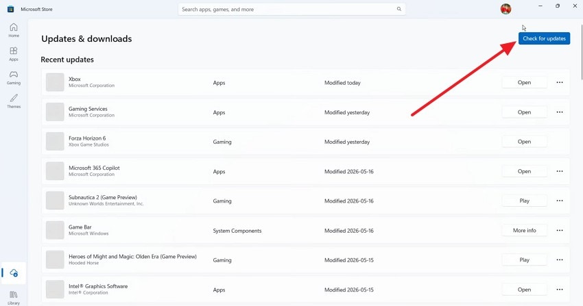 check microsoft store app updates