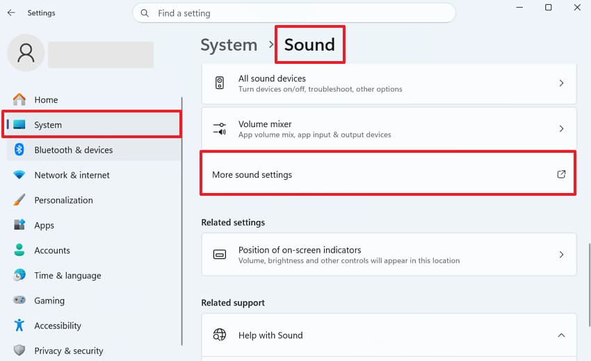open more sound settings