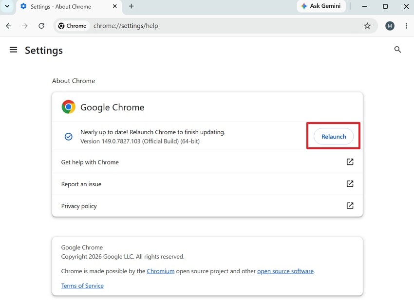 relaunch chrome