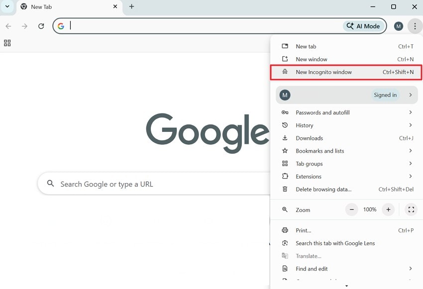 choose new incognito mode