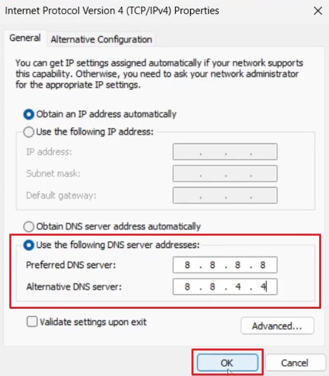 use preferred and alternative dns