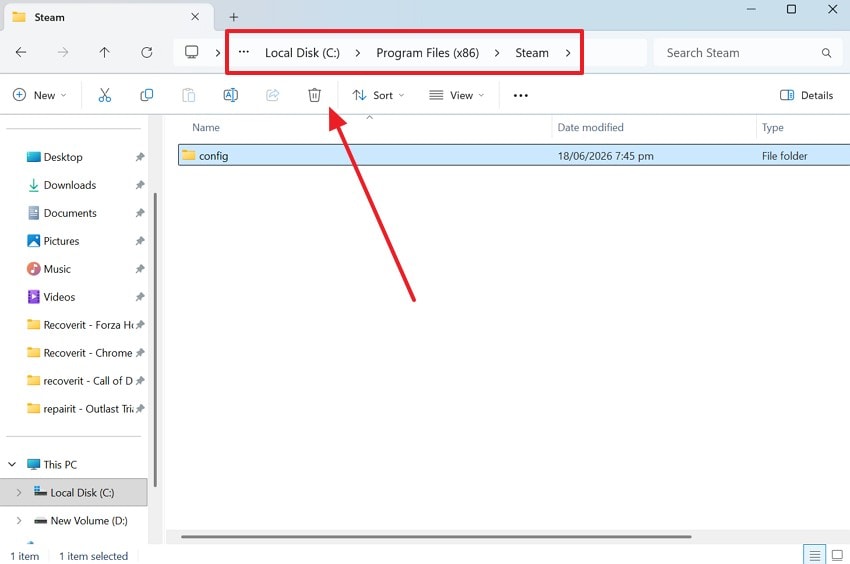 delete steam config folder