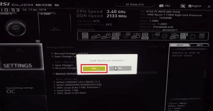 select yes to load default