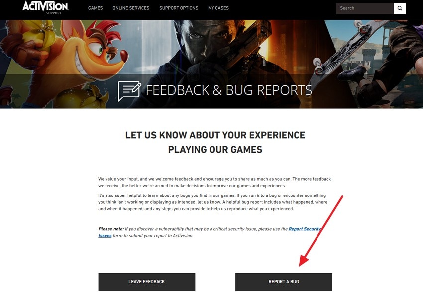 press report a bug