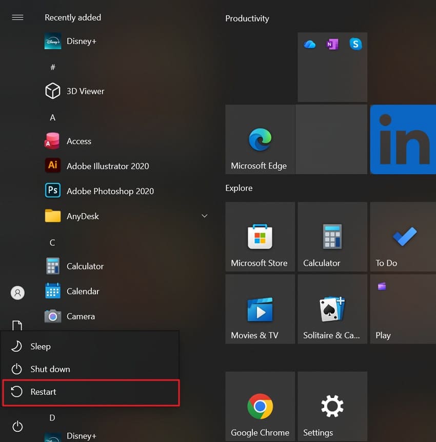 restart the computer