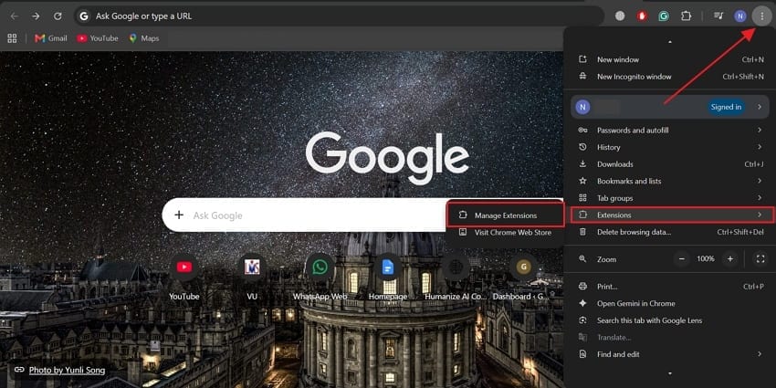 open extension tab in chrome