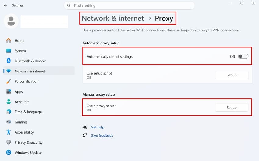 turn off proxy on the device