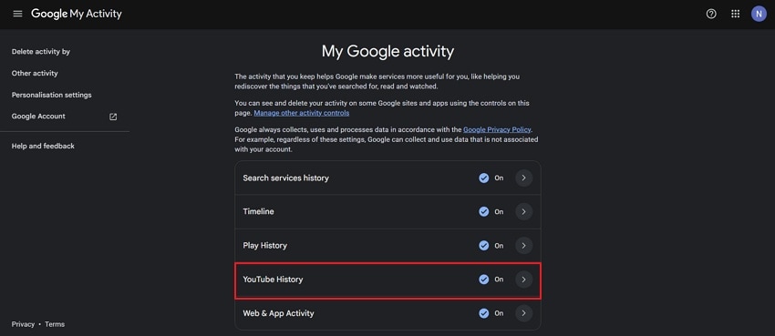 access youtube history