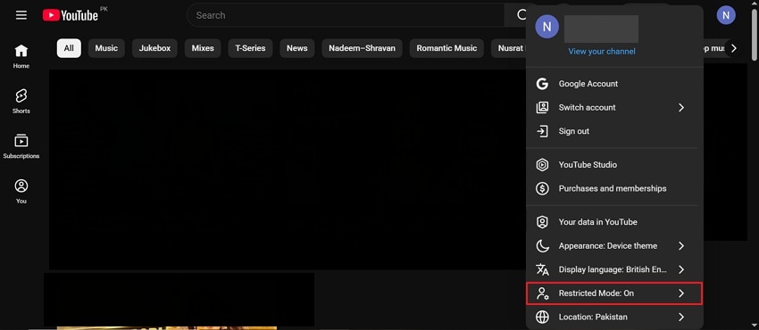 open youtube restricted mode