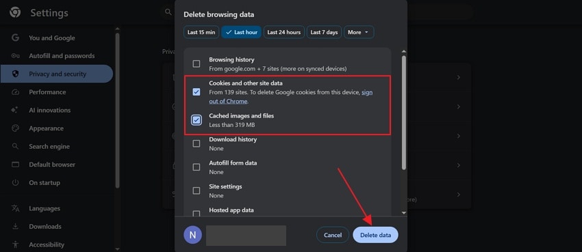 delete chrome cache